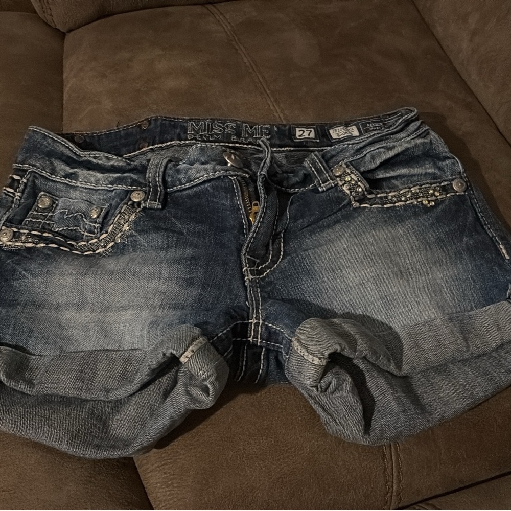 Miss Me Dark Blue Jean Shorts